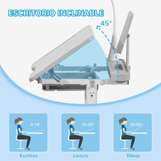 Homcom Juego de Escritorio y Silla Niños con Altura Ajustable y Mesa Inclinable