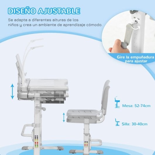 Homcom Juego de Escritorio y Silla Niños con Altura Ajustable y Mesa Inclinable