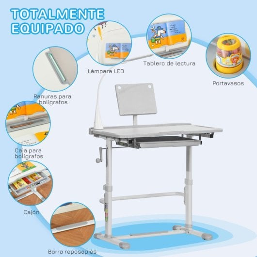 Homcom Juego de Escritorio y Silla Niños con Altura Ajustable y Mesa Inclinable