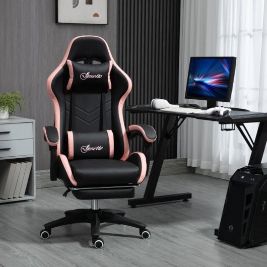 Vinsetto Silla Gaming de Cuero Pu con Altura Ajustable Negro