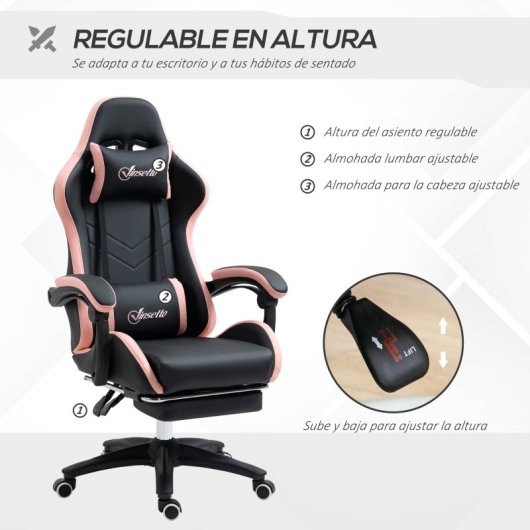Vinsetto Silla Gaming de Cuero Pu con Altura Ajustable Negro