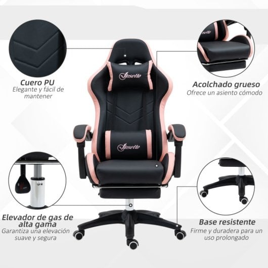 Vinsetto Silla Gaming de Cuero Pu con Altura Ajustable Negro