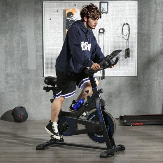 Homcom A90-146V01BU Bicicleta Estática con Resistencia Regulable Pantalla LCD Azul