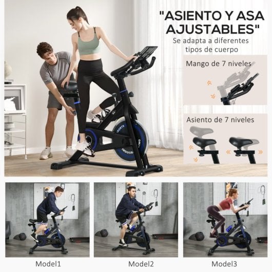Homcom A90-146V01BU Bicicleta Estática con Resistencia Regulable Pantalla LCD Azul
