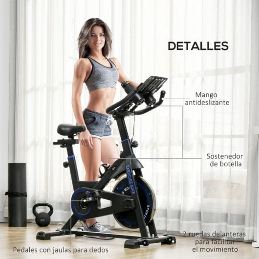 Homcom A90-146V01BU Bicicleta Estática con Resistencia Regulable Pantalla LCD Azul