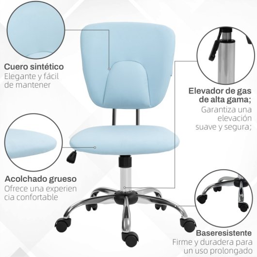 Vinsetto Silla de Oficina con Altura Ajustable e Inclinación Azul