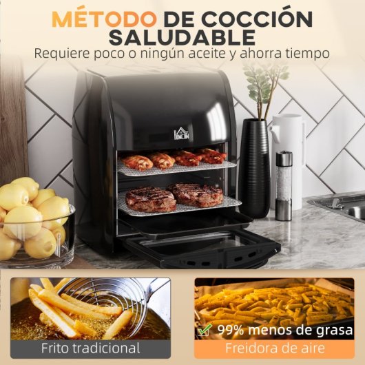 Homcom Freidora de Aire 3 en 1 con 8 Programas con Ventana 12L 1800W Negro