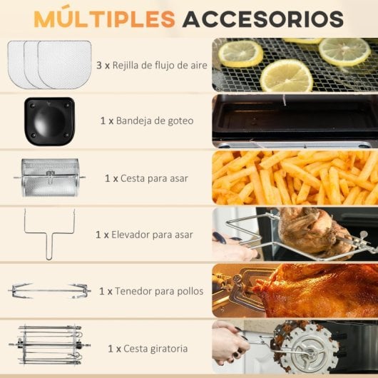Homcom Freidora de Aire 3 en 1 con 8 Programas con Ventana 12L 1800W Negro