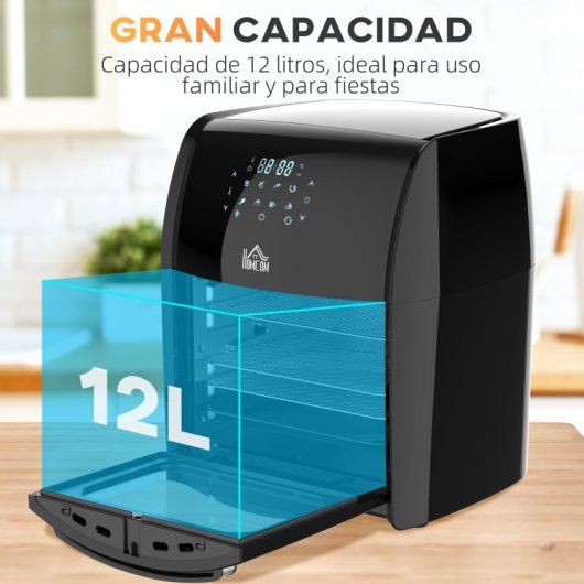 Homcom Freidora de Aire 3 en 1 con 8 Programas con Ventana 12L 1800W Negro