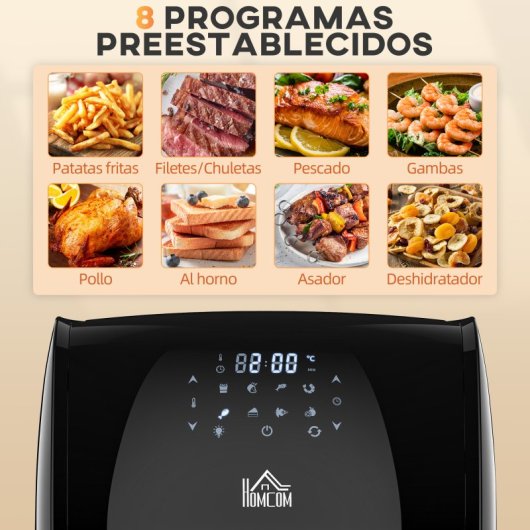 Homcom Freidora de Aire 3 en 1 con 8 Programas con Ventana 12L 1800W Negro