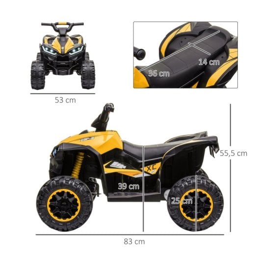 Homcom Quad Eléctrico con 2 Motores, Faros, Bocina para Niños 3-5 Años Amarillo