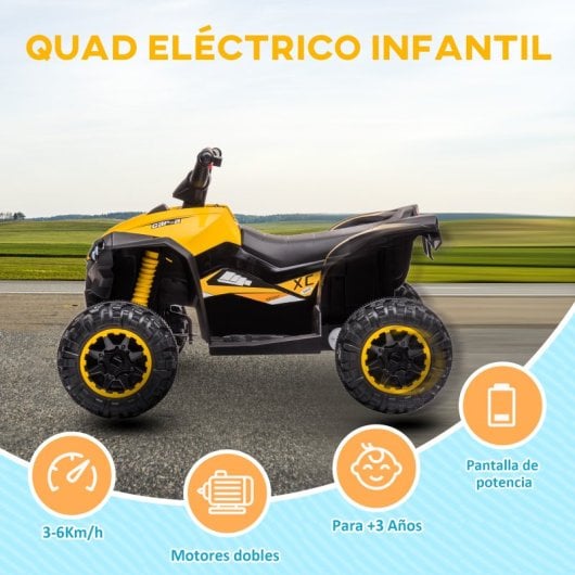 Homcom Quad Eléctrico con 2 Motores, Faros, Bocina para Niños 3-5 Años Amarillo