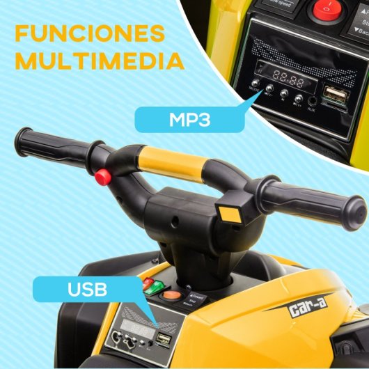 Homcom Quad Eléctrico con 2 Motores, Faros, Bocina para Niños 3-5 Años Amarillo