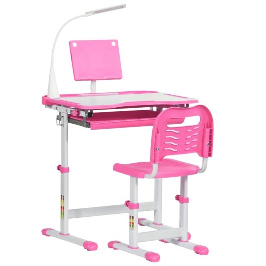 Homcom Juego de Escritorio y Silla para Niños de +6 Años Altura Ajustable Rosa