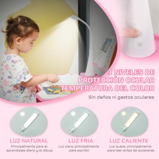 Homcom Juego de Escritorio y Silla para Niños de +6 Años Altura Ajustable Rosa