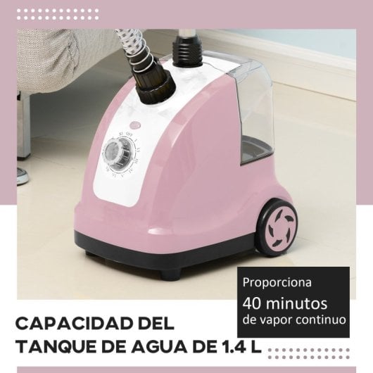 Homcom Plancha de Vapor Vertical con Temperatura Ajustable 1.4L 1800W Rosa