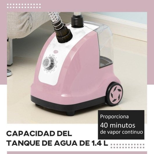 Homcom Plancha de Vapor Vertical con Temperatura Ajustable 1.4L 1800W Rosa