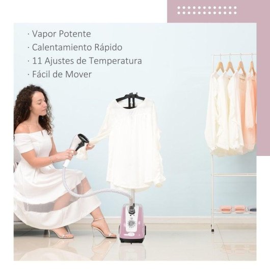 Homcom Plancha de Vapor Vertical con Temperatura Ajustable 1.4L 1800W Rosa