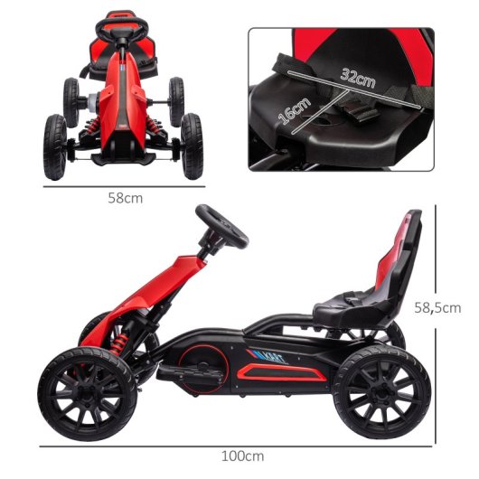 Homcom Go Kart Coche Eléctrico para Niños de 3 a 8 Años 100x58x58,5cm Rojo