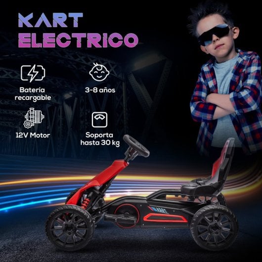 Homcom Go Kart Coche Eléctrico para Niños de 3 a 8 Años 100x58x58,5cm Rojo