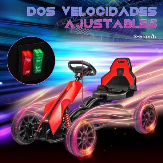 Homcom Go Kart Coche Eléctrico para Niños de 3 a 8 Años 100x58x58,5cm Rojo