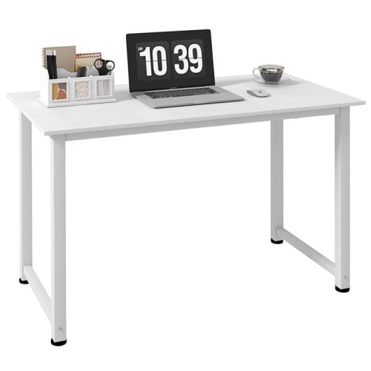 Homcom Mesa De Escritorio Moderna Con Marco De Acero 120x60x76 Cm Blanco