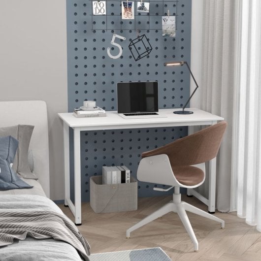 Homcom Mesa De Escritorio Moderna Con Marco De Acero 120x60x76 Cm Blanco