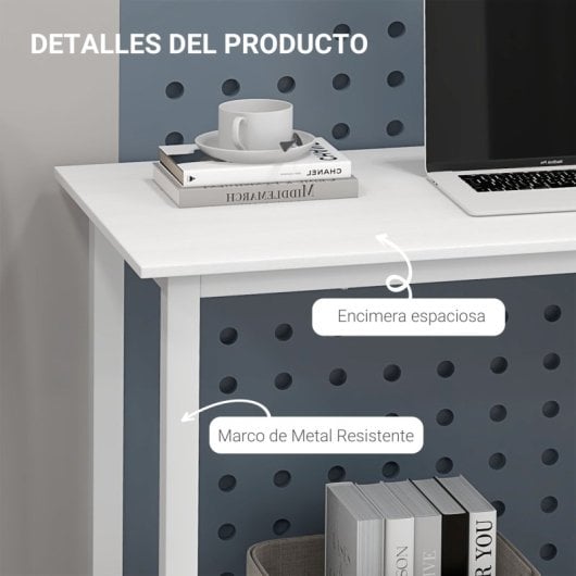 Homcom Mesa De Escritorio Moderna Con Marco De Acero 120x60x76 Cm Blanco