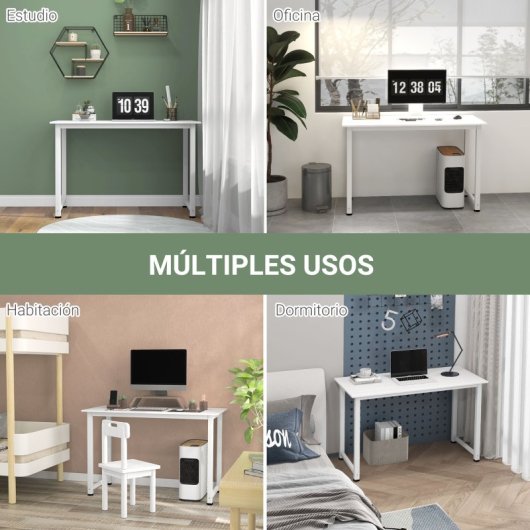 Homcom Mesa De Escritorio Moderna Con Marco De Acero 120x60x76 Cm Blanco