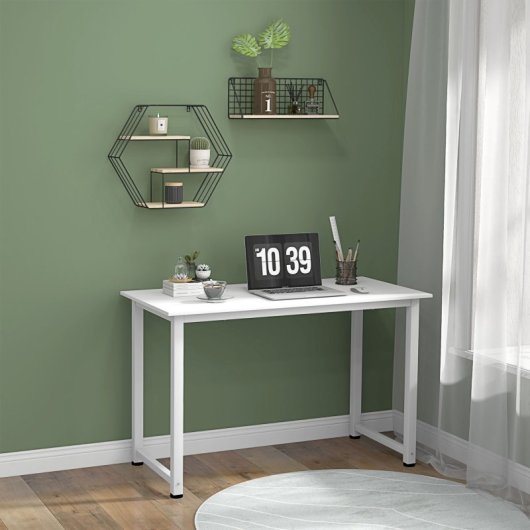 Homcom Mesa De Escritorio Moderna Con Marco De Acero 120x60x76 Cm Blanco