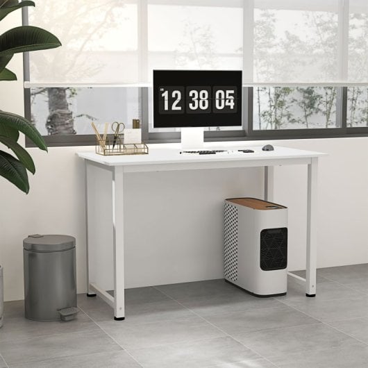 Homcom Mesa De Escritorio Moderna Con Marco De Acero 120x60x76 Cm Blanco