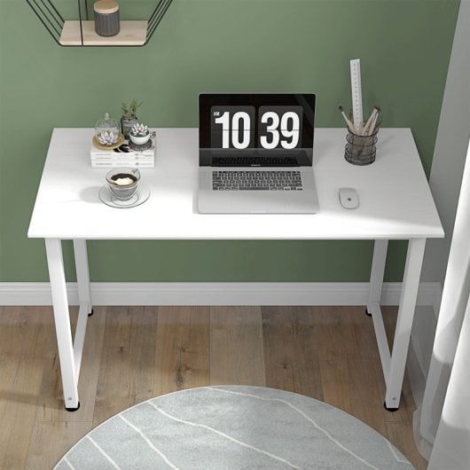 Homcom Mesa De Escritorio Moderna Con Marco De Acero 120x60x76 Cm Blanco