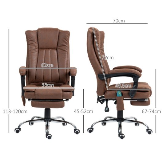 Vinsetto Silla de Oficina con Masaje con 6 Puntos de Masaje Reclinable Marrón