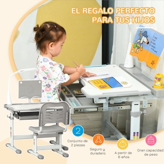 Homcom Juego De Escritorio Y Silla Para Niños De +6 Años Altura Ajustable Gris