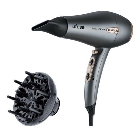 Secador de Cabelo Iónico Profissional Ufesa 60305128 2400W Motor AC Cerâmica Preto Cinzento
