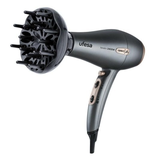 Secador de Cabelo Iónico Profissional Ufesa 60305128 2400W Motor AC Cerâmica Preto Cinzento