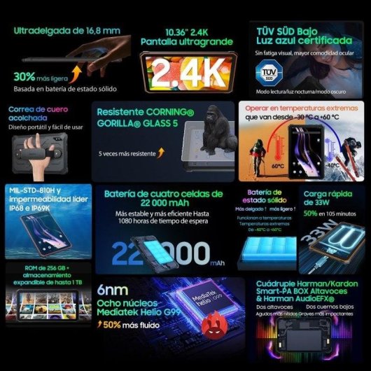 Tablet Blackview Active 8 Pro WiFi + 4G 10,4" 8GB 256GB Preto com Teclado