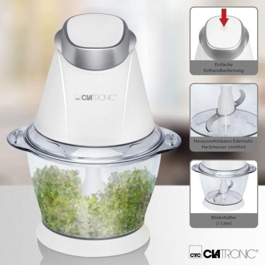 Clatronic MZ 3579 Picadora Eléctrica Multiusos 1L Blanca