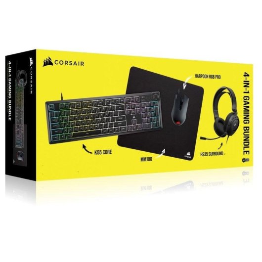 Tastatur Corsair K55 CORE RGB mit Harpoon RGB Pro Maus und HS35 v2 Headset