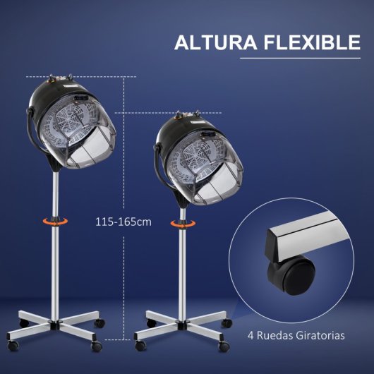 Homcom Secador de Cabelo Profissional com Campânula e Altura Ajustável 1180W Preto