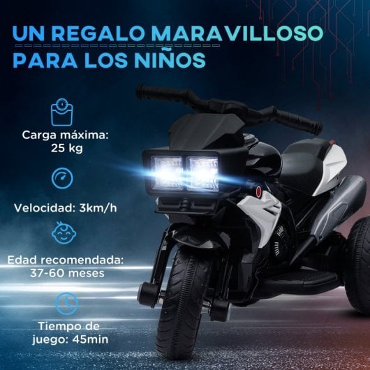 Homcom Moto Eléctrica con Luces y Música para Niños De +3 Años Negro