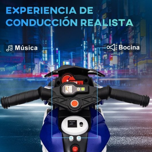 Homcom Moto Eléctrica Infantil con Música, Bocina y Faros +3 Años Azul