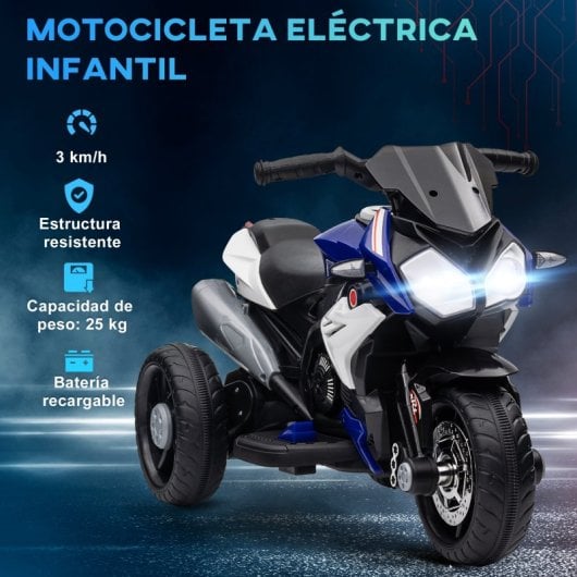 Homcom Moto Eléctrica Infantil con Música, Bocina y Faros +3 Años Azul