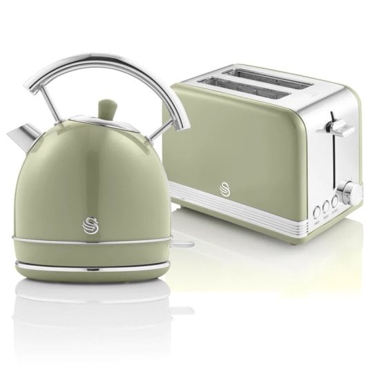 Swan Stp7050gneu Retro Set de Desayuno Hervidora de Agua 1.8L + Tostadora 815W Verde