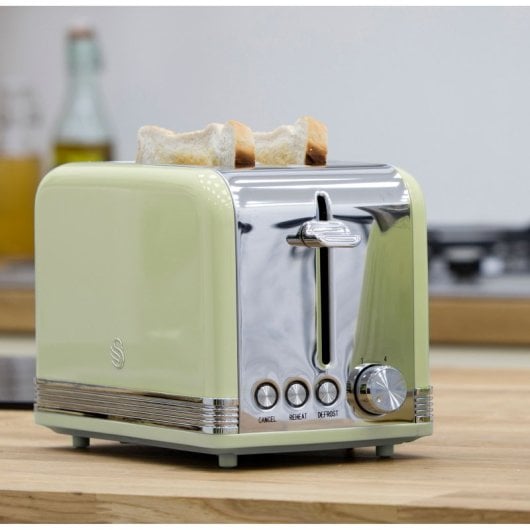 Swan Stp7050gneu Retro Set de Desayuno Hervidora de Agua 1.8L + Tostadora 815W Verde