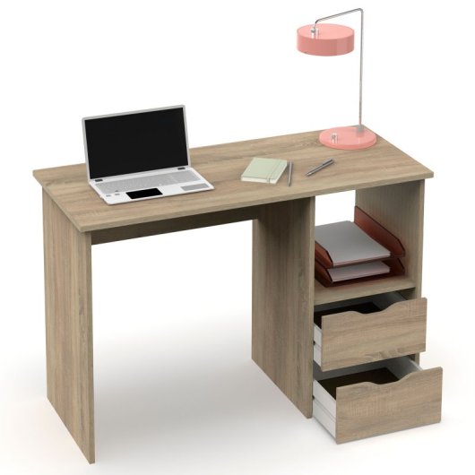 Briebe bri-6005 Mesa de Ordenador 2 Cajones 76x115x50cm + Estantería prakt Roble