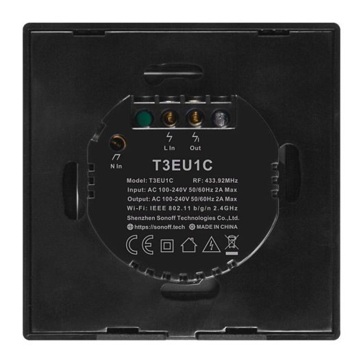 Sonoff T3EU1C-TX Interrupteur Tactile Mural Wi-Fi 1 Canal Noir