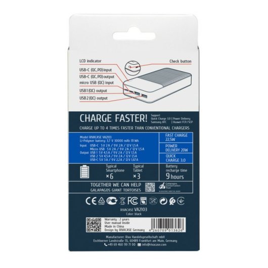 Rivacase VA2103 Powerbank 30000 mAh Schwarz
