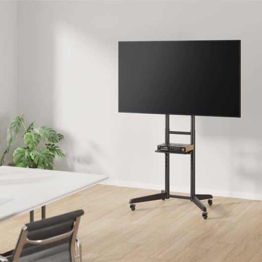AISENS ECO Bodenständer mit Rad, DVD-Tablett für Monitor/TV 50 kg von 37–70, Schwarz