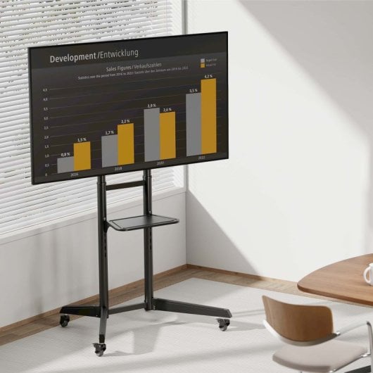 AISENS ECO Bodenständer mit Rad, DVD-Tablett für Monitor/TV 50 kg von 37–70, Schwarz